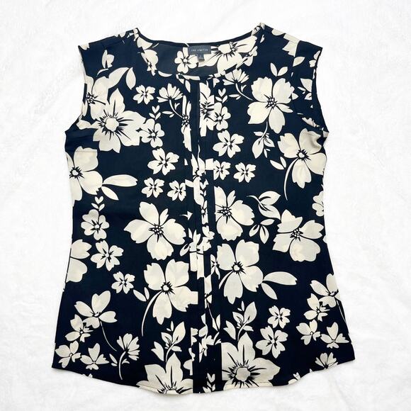 THE LIMITED Black & Beige Floral Sleeveless Blouse Keyhole Neckline Top - Picture 3 of 8